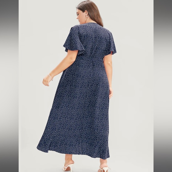 Polka Dot Ruffle Sleeve Pocket Knotted Side Surplice Neck Dress - Picture 3 of 3